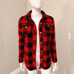 Derek Heart Red and Black Checkered Teddy Jacket